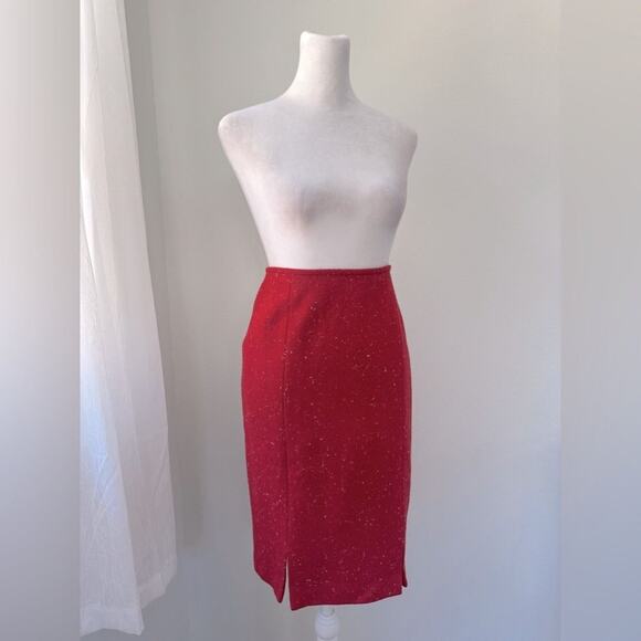 Vintage ‘90s Albert Nipon Red Wool Pencil Skirt - Picture 5 of 7